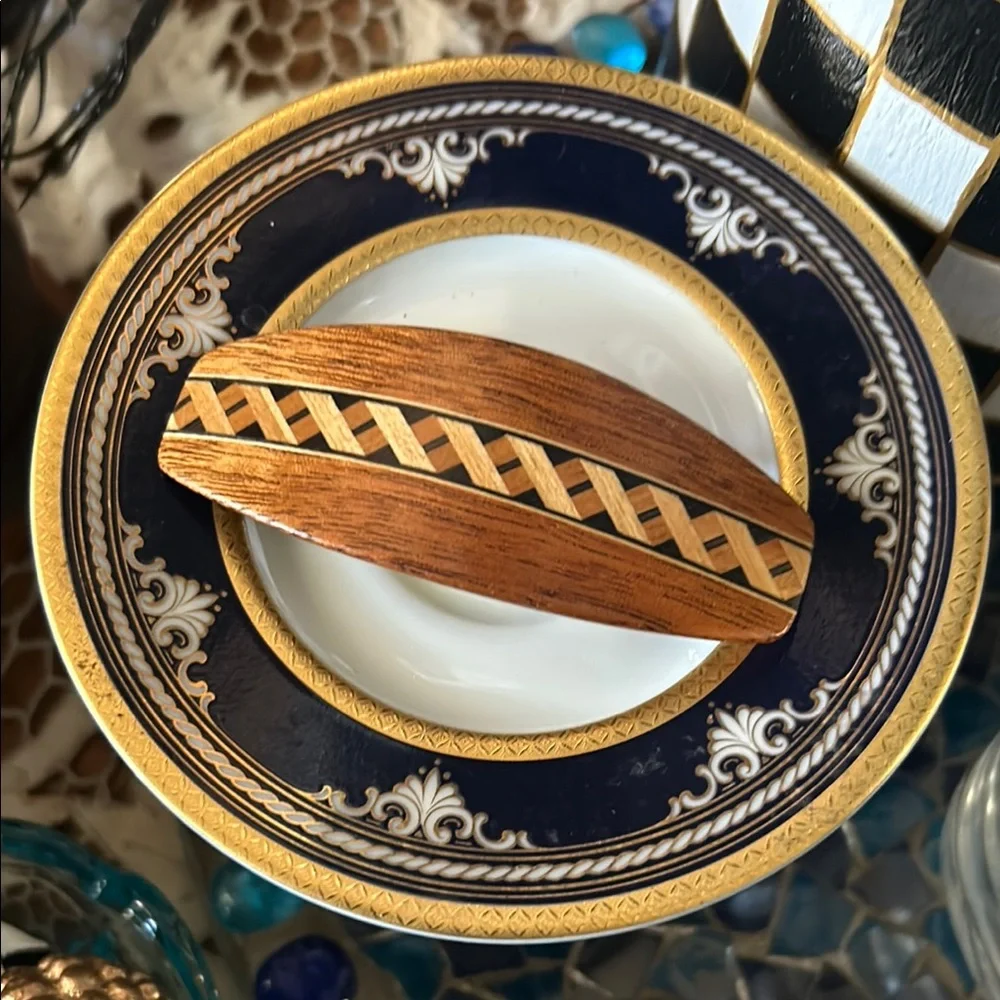 Vintage Inlaid Wood Hair Barrette